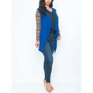 GeeGe Women's Cardigan Long Sleeve Top Royal Blue Size M